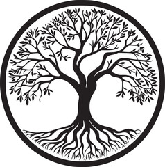 line art nature logo vector design oak tree inside circle, abstract tree logo symbol inside circle © MDMASUD