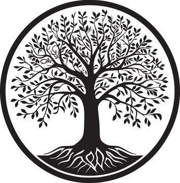 recommend clip art: line art nature logo vector design oak tree inside circle, abstract tree logo symbol inside circle