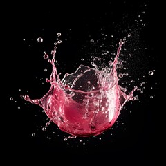 pink water splash, flying in the air on black background
