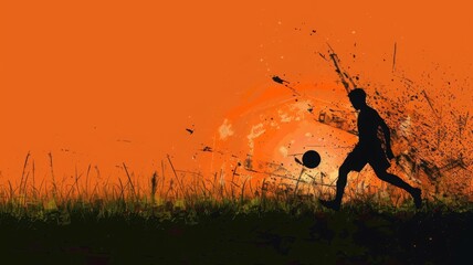 Vibrant Silhouette Soccer on Grassy Field - obrazy, fototapety, plakaty