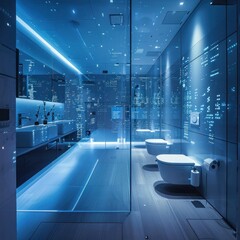 Smart Bathroom with Quantum Computing Enabled Advanced Features and Controls - obrazy, fototapety, plakaty