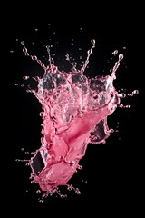 pink water splash, flying in the air on black background
 - obrazy, fototapety, plakaty