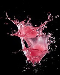 pink water splash, flying in the air on black background
 - obrazy, fototapety, plakaty