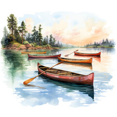 Watercolor Rowing Illustration, Generative Ai