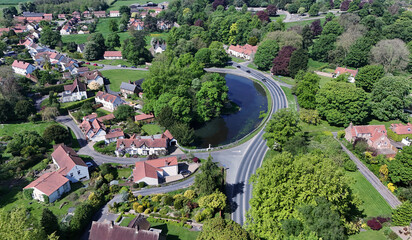 aerial view of Bishop Burton village pond. East Riding of Yorkshire, England