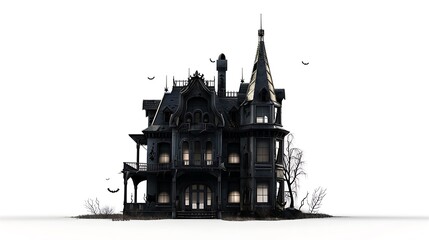 halloween haunted house OF BLACK OVER WHITE ISOLATED BACKGROUND 