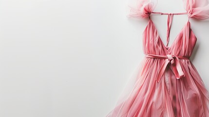 women's clothing pink dress on white background with copy space
