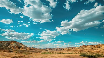 Fototapeta premium Desert landscape under a blue sky with clouds