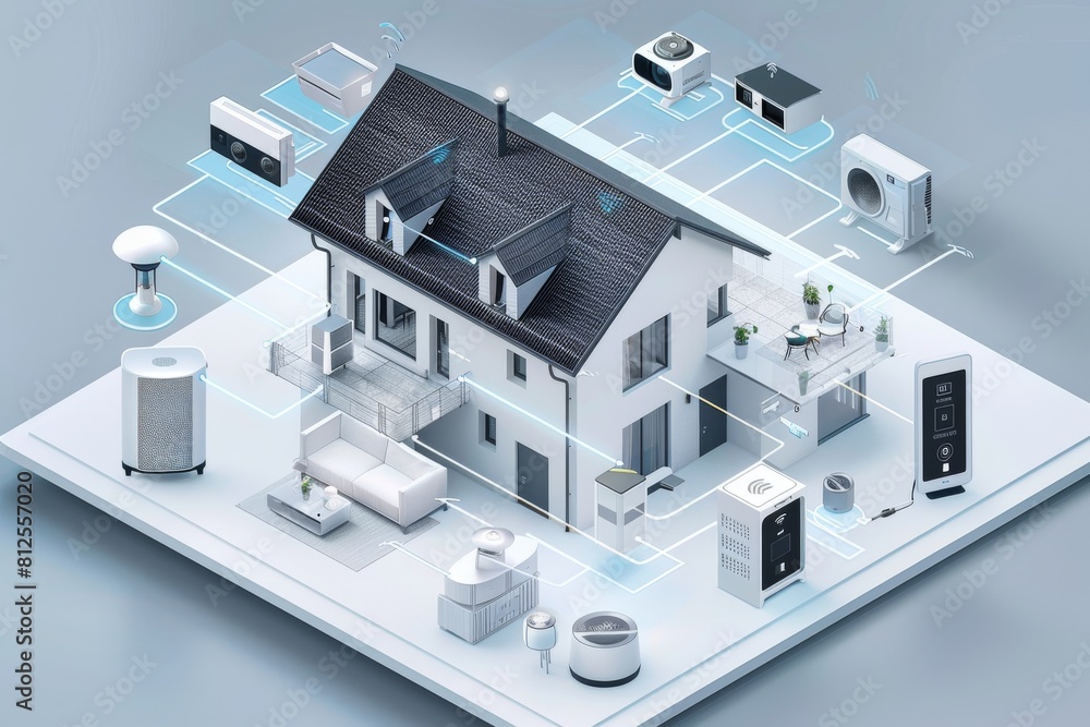 Poster secure urban living with an alarm system, integrating intelligent security panels for setup in a pro