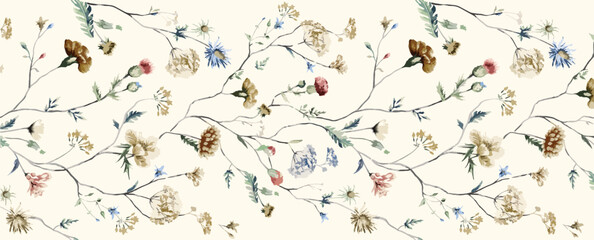 beautiful abstract vintage floral element background allover seamless pattern design illustration in red purple orange brown natural color combination for digital home textile and apparels