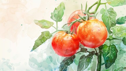 Bush tomato in Stunning Watercolor. - obrazy, fototapety, plakaty