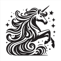 Obraz premium Unicorn head silhouette isolated on white background. Vector illustration. Unicorn silhouette simple flat design