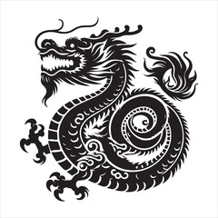 Vector drawing of a black dragon silhouette