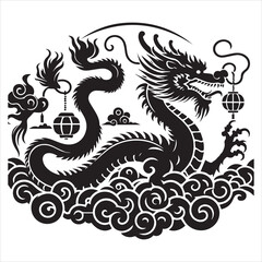 Vector drawing of a black dragon silhouette