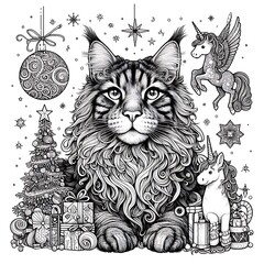 A cat with a unicorn and presents harmony lively illustrator illustrator.