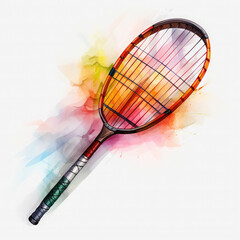 Watercolor Badminton Illustration, Generative Ai
