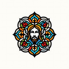Fototapeta premium A colorful logo with a face of a jesus christ image photo harmony card design illustrator.