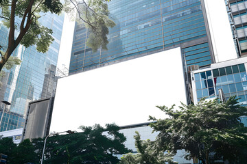 Large horizontal blank advertising poster billboard banner mockup in front of building in urban city; digital light box display screen for OOH media. 12 sheet out-of-home ock-up. Generative Ai.