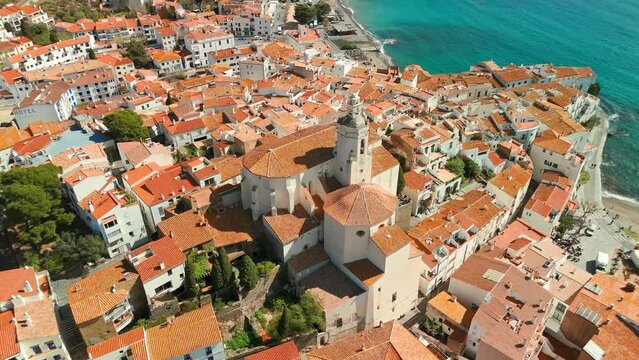 Aerial view of picturesque town of Cadaques on the Costa Brava Catalonia, Spain