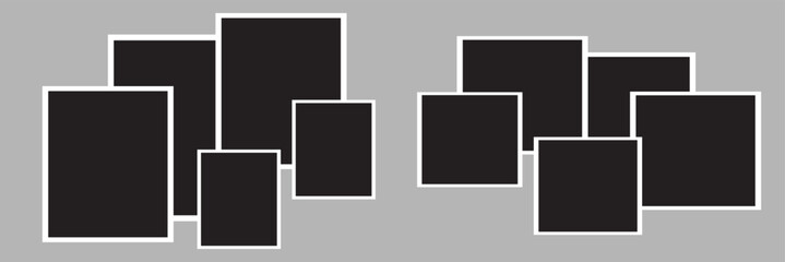 Set of empty photo frames compositions. Realistic vector mockups. Retro photo frames isolated on grey  background. Vector illustration. EPs 10