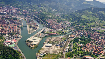 Fototapeta premium Aerial photography of Bizkaia with the Nervión river, Bilbao, L