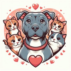 A dog and cats in a heart shape image art photo attractive used for printing illustrator.