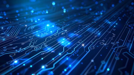 Advanced tech schematics on deep blue background.