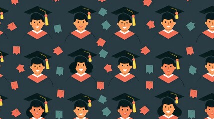 Graduation theme pattern with a repetition of graduates smiling with pride