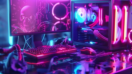 Blue Futuristic Fiber Optics Network with DJ Mixer and Music Spots