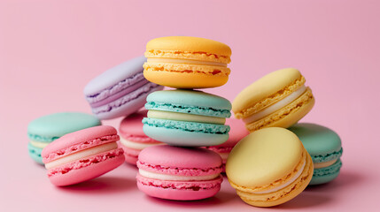 Obraz premium Colorful macaroons on a pink background.