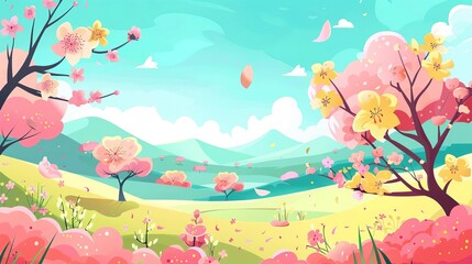 Seasonal Landscapes spring blossoms flat design side view renewal theme animation vivid