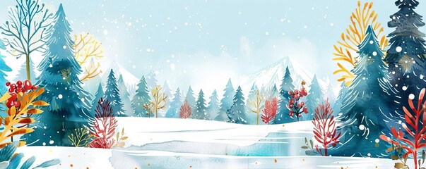 Seasonal Landscapes winter wonderland flat design front view holiday cheer theme water color Triadic Color Scheme