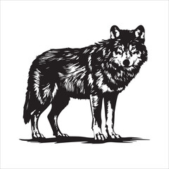 Silhouette of a Wolf with intricate body details on a White background.