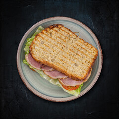 Toasted ham and cheese sandwich