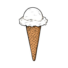 Milk vanilla ice cream cone, Vanilla oat milk almond ice cream, White ice cream hand drawn