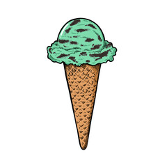 Mint chocolate ice cream cone, Homemade mint choc chip ice cream hand drawn