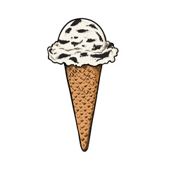 Cookies and cream ice cream with cone, Homemade cookies ice cream cones hand drawn