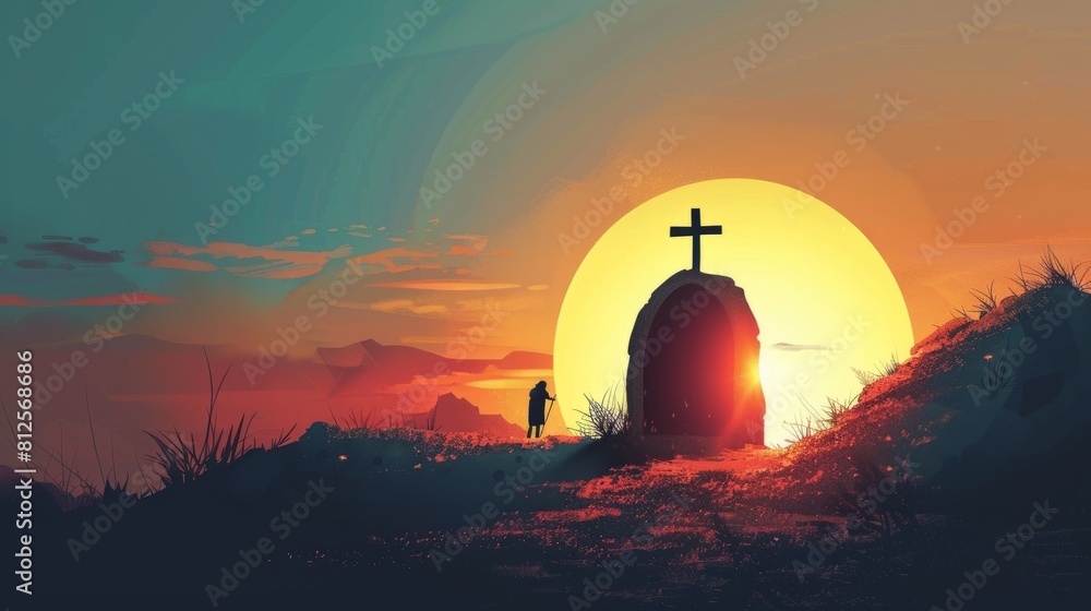 Poster minimalist interpretation of the resurrection for easter-themed projects