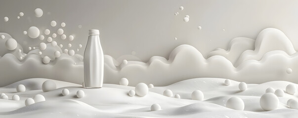 Minimalist Abstract Landscape of Fluffy White Clouds in Serene Monochrome Skies for World Milk Day