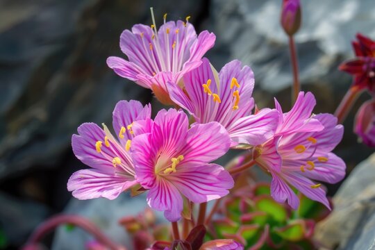 Bitterroot Flower Closeup on Scenic Table Mountain. Daytime Shot of Perennial Montiaceae Herb