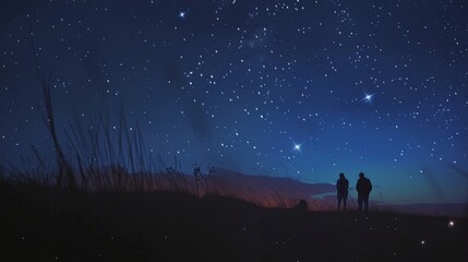 Peaceful scene of people stargazing under a clear night sky