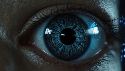photo of eyes with blue irises made by AI generative