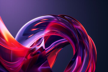 3D render of an abstract futuristic twisted shape with a purple and blue gradient on a dark purple background