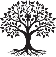 line art nature logo vector design oak tree inside circle, abstract tree logo symbol inside circle

