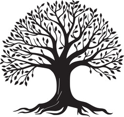 line art nature logo vector design oak tree inside circle, abstract tree logo symbol inside circle
