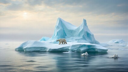 photo of a polar bear on ice that is starting to melt made by AI generative