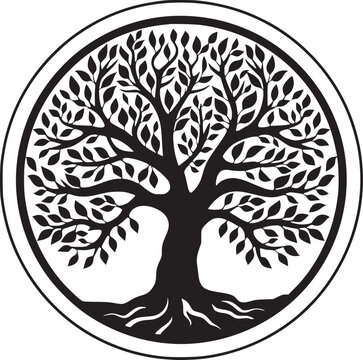 recommend clip art: line art nature logo vector design oak tree inside circle, abstract tree logo symbol inside circle
                    