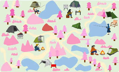 春のキャンプ場のイラスト
