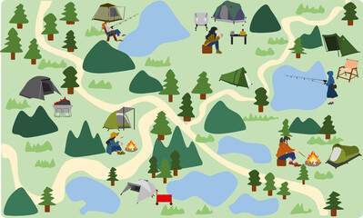 夏のキャンプ場のイラスト