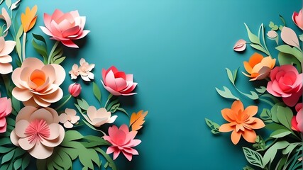 Spring flowers in paper cut style with copy space
